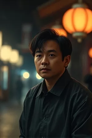 雾港之夜主题竖版海报，蓝灰色调的码头剪影与远处灯塔光束